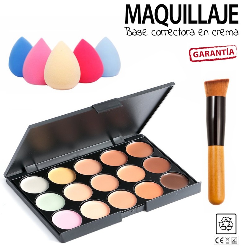 Estuche maquillaje 15 CORRECTORES maletin + brocha + esponja
