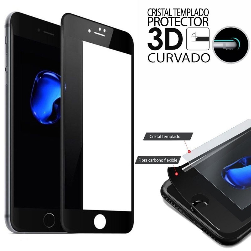 PROTECTOR PANTALLA 3D IPHONE8 CRISTAL TEMPLADO + F. CARBONO