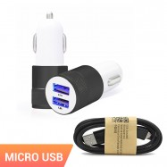 Cargador de mechero estriado + cable adaptador micro USB o tipo C para coche
