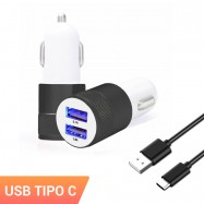 Cargador de mechero estriado + cable adaptador micro USB o tipo C para coche