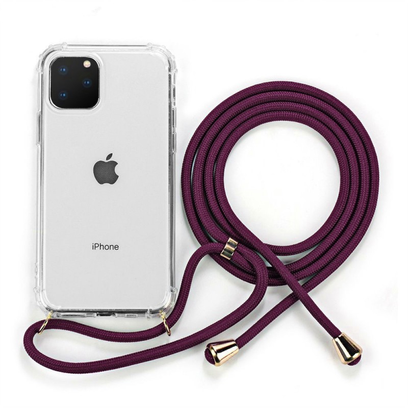 Funda de silicona transparente con cuerda cordón correa para iPhone 11 11 Pro 11 Pro Max iPhone XR y iPhone X XS