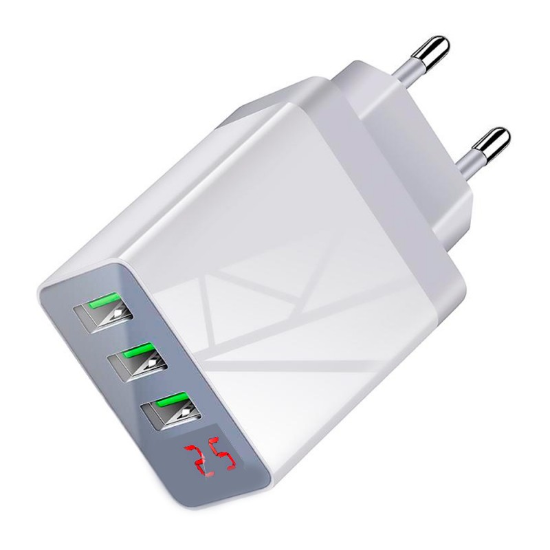 Cargador de carga rápida triple USB y pantalla LED cargador usb multiple qualcomm para móvil