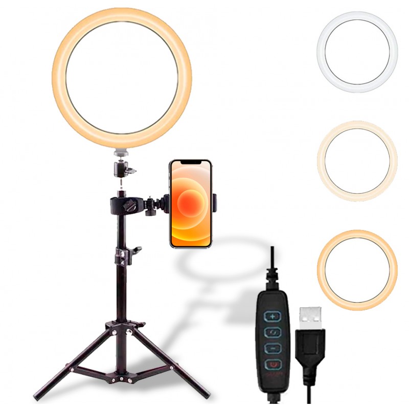 Aro de luz + trípode ajustable para smartphone kit de fotografía con iluminación para tik tok youtube instagram