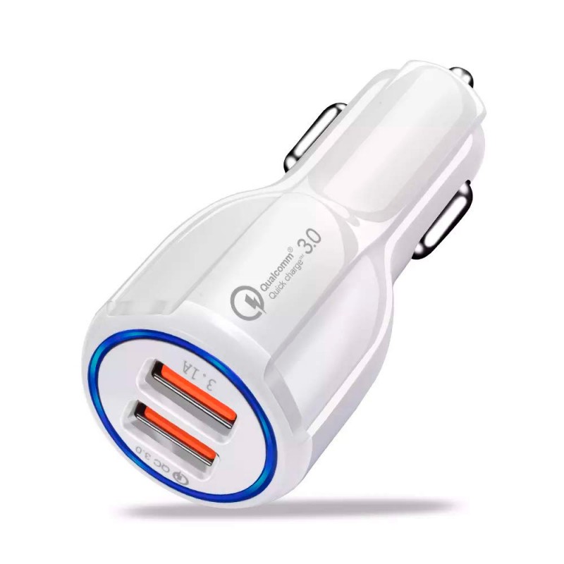 cargador de movil para coche carga rapida doble usb adaptador de mechero para smartphone qualcomm 3.0 blanco