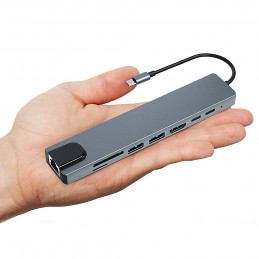 hub usb tipo c para portátil pc ordenador tablet conexión hdmi adaptador multipuerto lector tarjetas usb rj45 ethernet