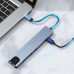 hub usb tipo c para portátil pc ordenador tablet conexión hdmi adaptador multipuerto lector tarjetas usb rj45 ethernet