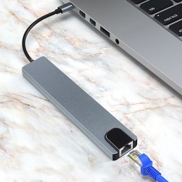 hub usb tipo c para portátil pc ordenador tablet conexión hdmi adaptador multipuerto lector tarjetas usb rj45 ethernet