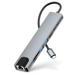 hub usb tipo c para portátil pc ordenador tablet conexión hdmi adaptador multipuerto lector tarjetas usb rj45 ethernet