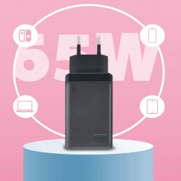 cargador usb tipo c pd con carga rápida 65w para móvil tablet pc portatil con luz led triple entrada