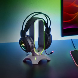 Soporte para auriculares mars gaming colgador soporte de escritorio setup gamer con luz led usb dual 2.0