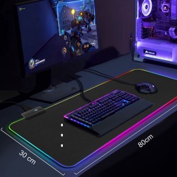 alfombrilla gaming xl para ratón y teclado escritorio gamer con luz LED RGB conexión usb con ordenador
