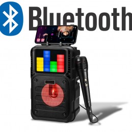 altavoz bluetooth portátil inalámbrico con micrófono de karaoke conexión usb aux micro sd y radio fm luz led rgb