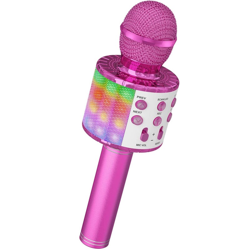 micrófono de karaoke portátil con luz LED para cantar niños y adultos con altavoz de sonido potente para canciones