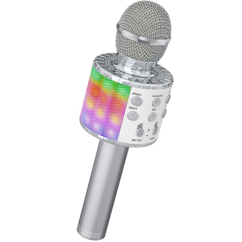 micrófono de karaoke portátil con luz LED para cantar niños y adultos con altavoz de sonido potente para canciones